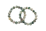 Natural Green Moss Agate Bracelet Smooth Round Size 6mm and 8mm- Handmade In USA- approx. 7" Bracelet Crystal Bracelet