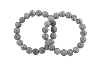 Silver Picasso Jasper Smooth Round Size 6mm and 8mm- Handmade In USA- approx. 7" Bracelet Crystal Bracelet