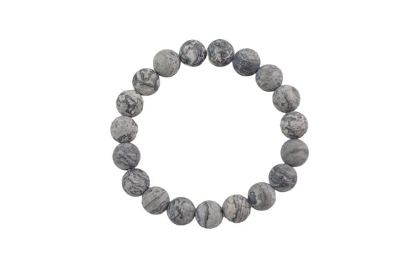 Silver Picasso Jasper Smooth Round Size 6mm and 8mm- Handmade In USA- approx. 7" Bracelet Crystal Bracelet