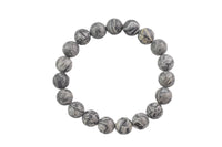 Silver Picasso Jasper Smooth Round Size 6mm and 8mm- Handmade In USA- approx. 7" Bracelet Crystal Bracelet