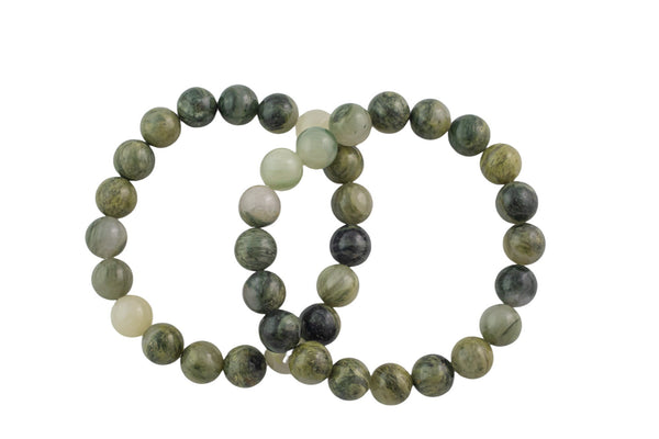 Green Rutilated Quartz Smooth Round Size 6mm and 8mm- Handmade In USA- approx. 7" Bracelet Crystal Bracelet