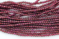 Natural Garnet Faceted 3mm Round Beads Micro Faceted Tiny Small Round Beads Diamond Cut Gemstone 15.5" Strand