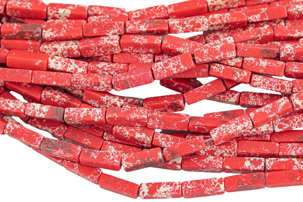 Red Sea Sediment Jasper rectangular tube tubular beads 15.5" 4x13mm