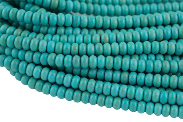 Magnesite Turquoise - High Quality in Roundel, 6mm, 8mm- Full 15.5 Inch Strand-Full Strand 15.5 inch Strand Smooth Gemstone Beads