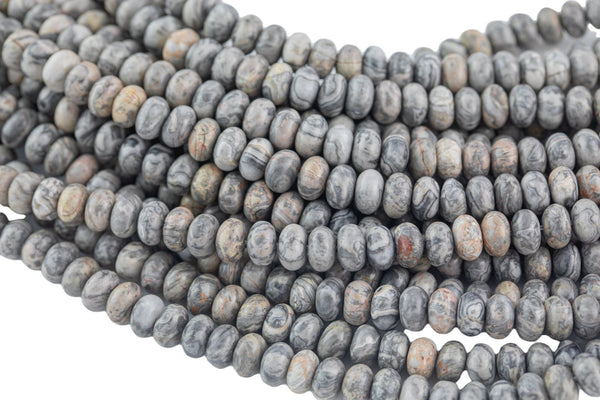 Natural Silver Picasso Jasper - High Quality in Roundel, 6mm, 8mm- Full 15.5 Inch Strand-15.5 inch Strand Smooth Gemstone Beads
