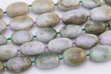 Natural Burmese Jade Beads Green Jade Beads Burma Jade Puffy Oval Apprx 20x30mm Green Pale Polished Round Beads 15.5" Strand Gemstone Beads