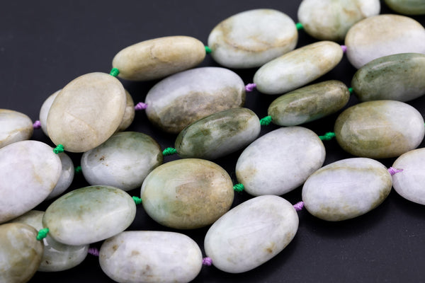 Natural Burmese Jade Beads Green Jade Beads Burma Jade Puffy Oval Apprx 20x30mm Green Pale Polished Round Beads 15.5" Strand Gemstone Beads