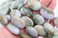 Natural Burmese Jade Beads Green Jade Beads Burma Jade Puffy Oval Apprx 20x30mm Green Pale Polished Round Beads 15.5" Strand Gemstone Beads