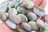 Natural Burmese Jade Beads Green Jade Beads Burma Jade Puffy Oval Apprx 20x30mm Green Pale Polished Round Beads 15.5" Strand Gemstone Beads