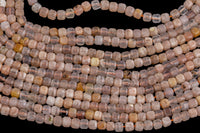 Natural Pink Moonstone Faceted Cube Beads Size 3mm 15.5" Strand