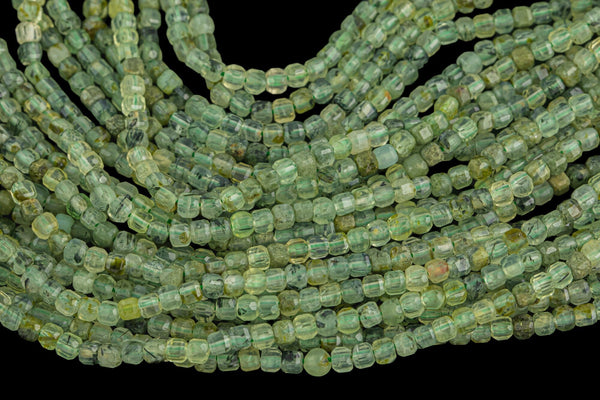 Natural Prehnite Faceted Cube Beads Size 3mm 15.5" Strand