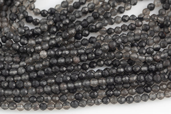 Obsidian Full Strands-15.5 inches-3mm- Nice Size Hole- Diamond Cutting, High Facets- Nice and Sparkly- Faceted Round