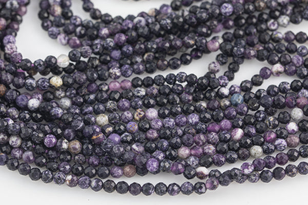 Natural Sugilite Full Strands-15.5 inches-3mm- Nice Size Hole- Diamond Cutting, High Facets- Nice and Sparkly- Faceted Round