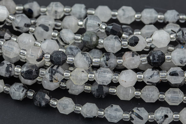 AAA Natural Tourmaline Quartz 5-6mm Beads Faceted Energy Prism Double Terminated Point Cut 15.5" Strand