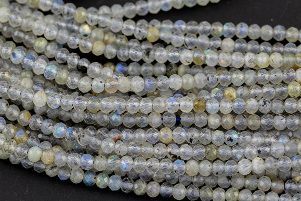 Natural Labradorite Beads Full Strands-15.5 inches-3x4mm- Nice Size Hole- Diamond Cutting, High Facets- Nice and Sparkly- Faceted Rondelle