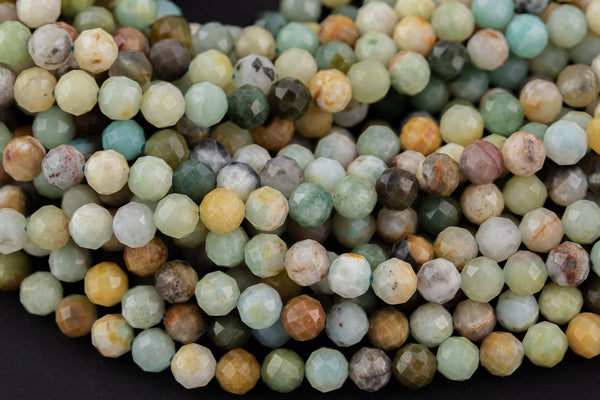 Natural Flower Jade Beads Full Strands-15.5 inches-6mm Nice Size Hole-Diamond Cutting, High Facets-Nice and Sparkly-Faceted Round