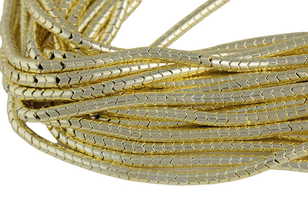 Light Gold Pyrite- Chevron Barrel Heishi- Hematite Strands- Light Gold- 4x6mm