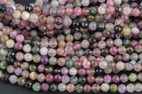 Natural Tourmaline Beads Full Strands-15.5 inches-3mm 4mm- Nice Size Hole- Diamond Cutting, High Facets- Nice and Sparkly- Faceted Round