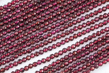 Natural Garnet Faceted 3mm Round Beads Micro Faceted Tiny Small Round Beads Diamond Cut Gemstone 15.5" Strand