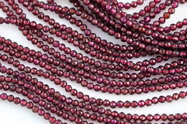 Natural Garnet Faceted 3mm Round Beads Micro Faceted Tiny Small Round Beads Diamond Cut Gemstone 15.5" Strand