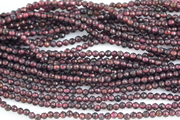 Natural Garnet Beads Full Strands-15.5 inches-2mm- Nice Size Hole- Diamond Cutting, High Facets-Nice and Sparkly-Faceted Round