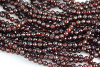 Micro Faceted Natural Red Orange Hessonite Garnet Round Beads 4mm Faceted Round Beads 15.5" Strand