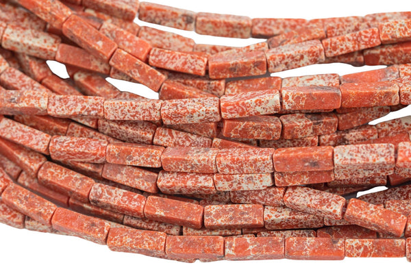 Pale Red Sea Sediment Jasper rectangular tube tubular beads 15.5" 4x13mm