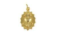 1 pc 18k Gold Sacred Heart Pendant , Heart Charms, Necklace Earring Charms - 13x20mm