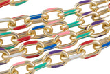 18K Gold Plated and Enamel Plated Copper Chunky Thick Colorful Oval Link Chain By The Foot Summer Jewelry Making/Designs