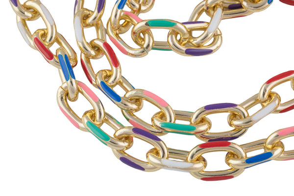 18K Gold Plated and Enamel Plated Copper Chunky Thick Colorful Oval Link Chain By The Foot Summer Jewelry Making/Designs