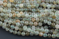 Natural Green Rutilated Quartz Beads Grade AAA Smooth Round 6mm, 8mm, 10mm, 12mm- Full 15.5 Inch Strand Gemstone Beads