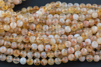 Natural Flower CITRINE Round 6mm, 8mm, 10mm- Full Strand 15.5 Inches Long A Quality Smooth Gemstone Beads