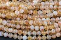 Natural Flower CITRINE Round 6mm, 8mm, 10mm- Full Strand 15.5 Inches Long A Quality Smooth Gemstone Beads