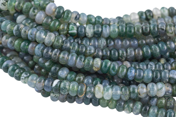 Natural Moss Agate - High Quality in Roundel, 6mm, 8mm- Full 15.5 Inch Strand-Full Strand 15.5 inch Strand Smooth Gemstone Beads