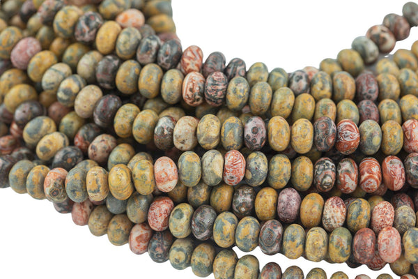 Natural Leopard Skin Jasper- High Quality in Roundel, 6mm, 8mm- Full 15.5 Inch Strand-Full Strand 15.5 inch Strand Smooth Gemstone Beads