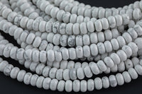 Natural Howlite - High Quality in Roundel, 6mm, 8mm- Full 15.5 Inch Strand-15.5 inch Strand Smooth Gemstone Beads