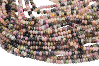 Natural Watermelon Tourmaline- Sharp Diamond Cut- High Facets , Faceted Roundel- 4mm- Full 15.5 Inch Strand AAA Quality Gemstone Beads