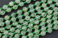 AAA Natural Prehnite 5-6mm Beads Faceted Energy Prism Double Terminated Point Cut 15.5" Strand