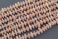 Natural Pink Moonstone Smooth Freeform Roundel Chip Beads 15.5" Strand