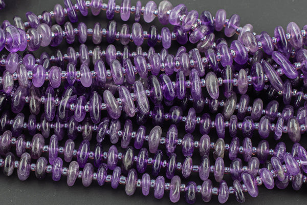 Natural Amethyst Smooth Freeform Roundel Chip Beads 15.5" Strand