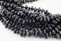 Natural Dark Tiger Eye Smooth Freeform Roundel Chip Beads 15.5" Strand