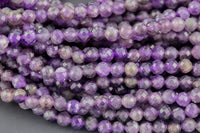 Natural Amethyst Beads Full Strands-15.5 inches-4mm Nice Size Hole-Diamond Cutting, High Facets-Nice and Sparkly-Faceted Round