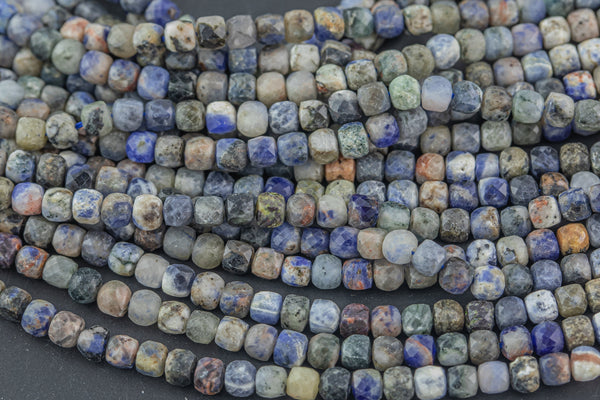 Natural Opalized Sodalite Faceted Cube Beads Size 4mm 15.5" Strand