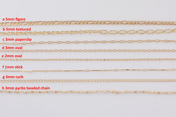Light DAINTY ROSE GOLD Chain Dainty Chain Selection Paperclip Figaro Oval Pyrite Chain Selection - 1 yard / 3 feet