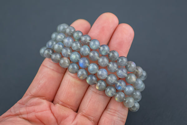 Natural Labradorite Smooth Round Size 10mm and 12mm- Handmade In USA- approx. 7-7.5" Bracelet Crystal Bracelet- LGS