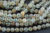 Natural Green Rutilated Quartz Beads Grade AAA Smooth Round 6mm, 8mm, 10mm, 12mm- Full 15.5 Inch Strand Gemstone Beads