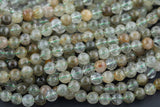 Natural Green Rutilated Quartz Beads Grade AAA Smooth Round 6mm, 8mm, 10mm, 12mm- Full 15.5 Inch Strand Gemstone Beads