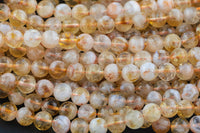 Natural Flower CITRINE Round 6mm, 8mm, 10mm- Full Strand 15.5 Inches Long A Quality Smooth Gemstone Beads