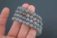 Natural Labradorite Smooth Round Size 10mm and 12mm- Handmade In USA- approx. 7-7.5" Bracelet Crystal Bracelet- LGS