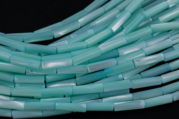 Aqua Mother of Pearl 4x14mm Long Tube Beads 15.5" Strand Shell Beads